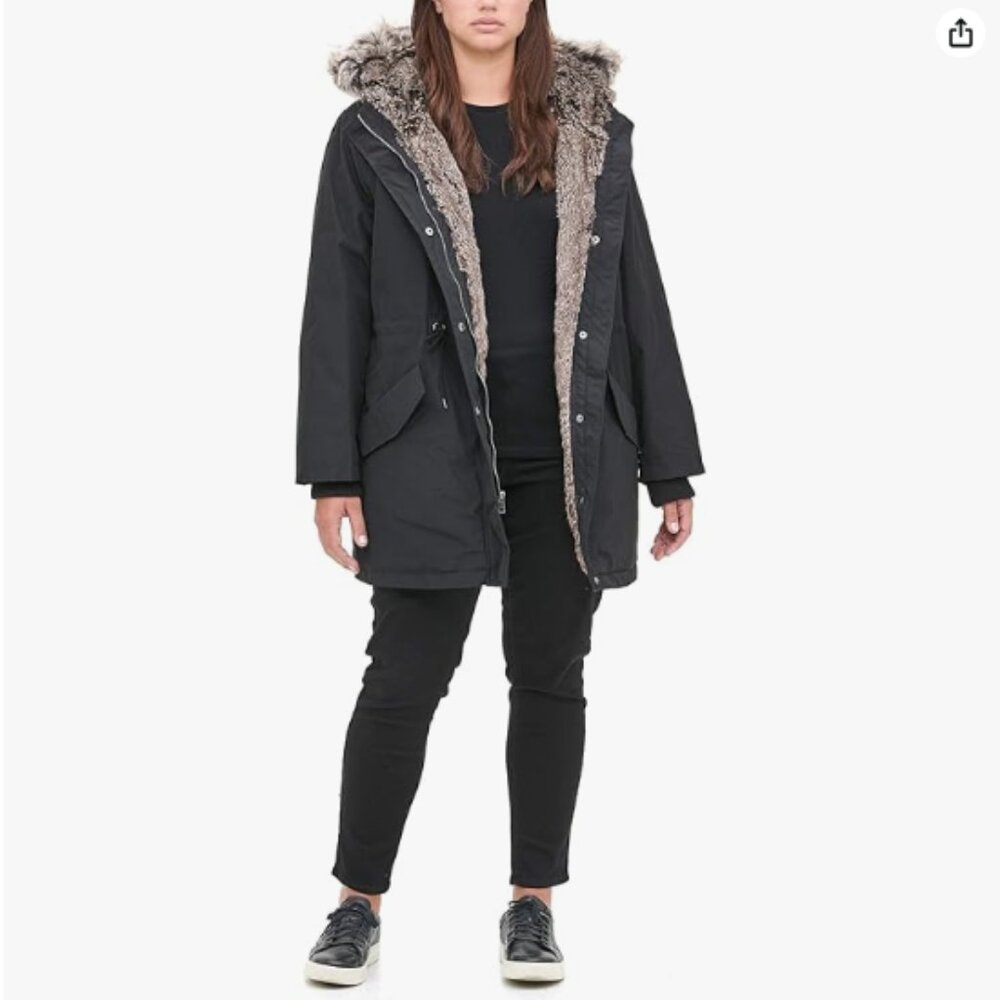 Levi's Women's Faux Fur Lined Hooded Parka Jacket  Sz 3X - Black - Picture 2 of 5